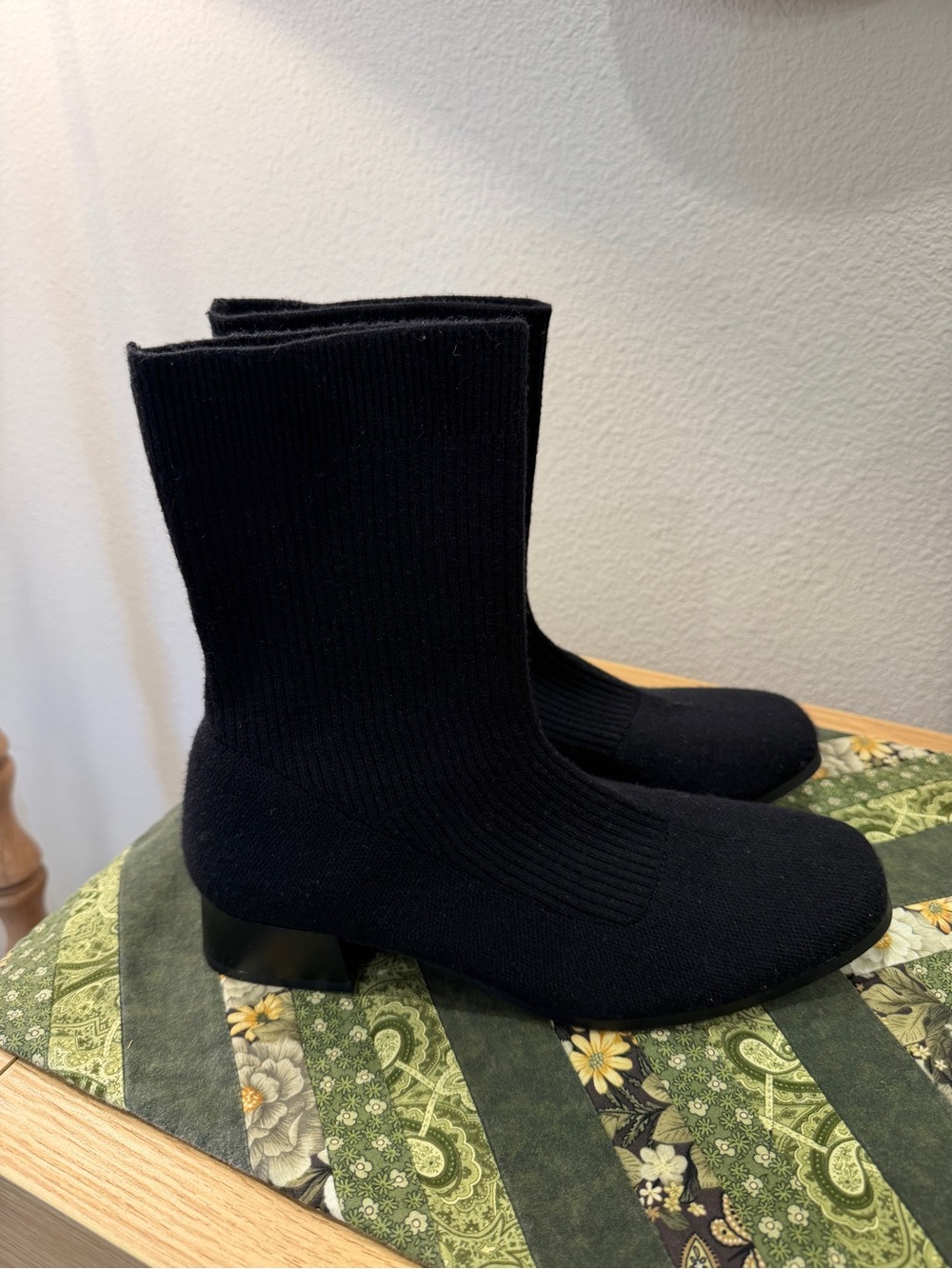 Black Knit Sock Ankle Boots - Women's Stretch Pull-On Booties